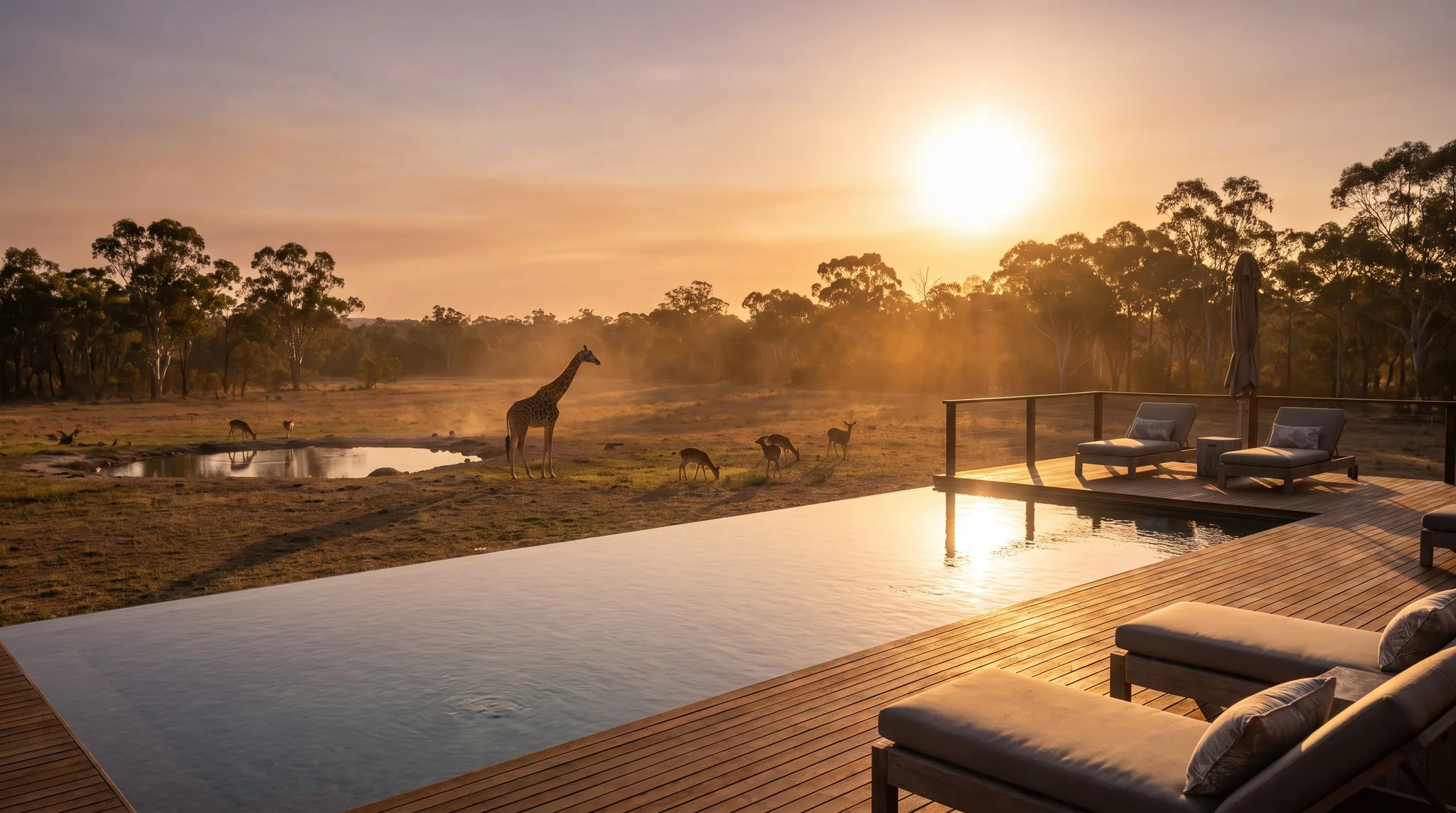 Eco-safari lodge at dusk